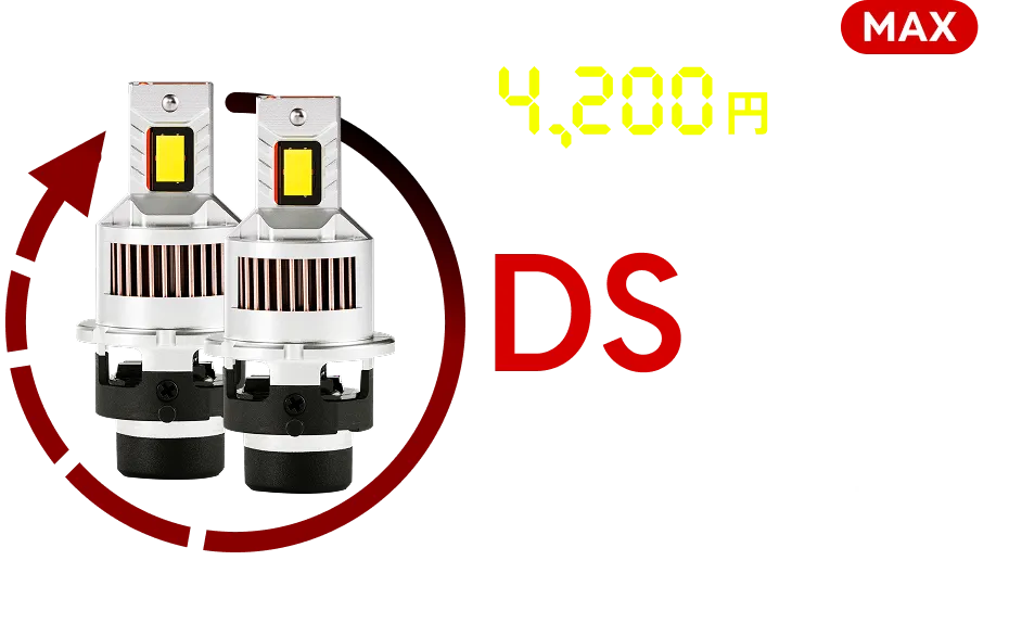 4,200円OFF ヘッドライト DSシリーズ 配線不要で誰でも簡単にヘッドライトを爆光に。センターを中心に重点的に照射するのではっきり見えやすいのが特徴。純正の約3倍に匹敵する19,300cd。