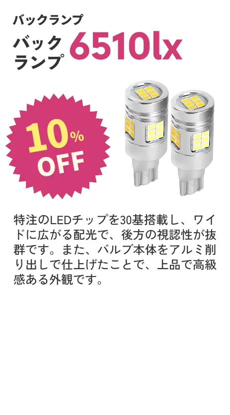 バックランプ 6510lx チップ30基 6500K 10%OFF