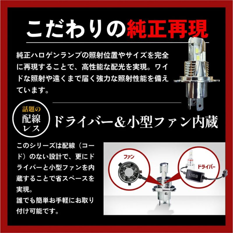 HID屋 バルブ交換のみで簡単取り付け Sシリーズ バイク用 H4 LEDバルブ 