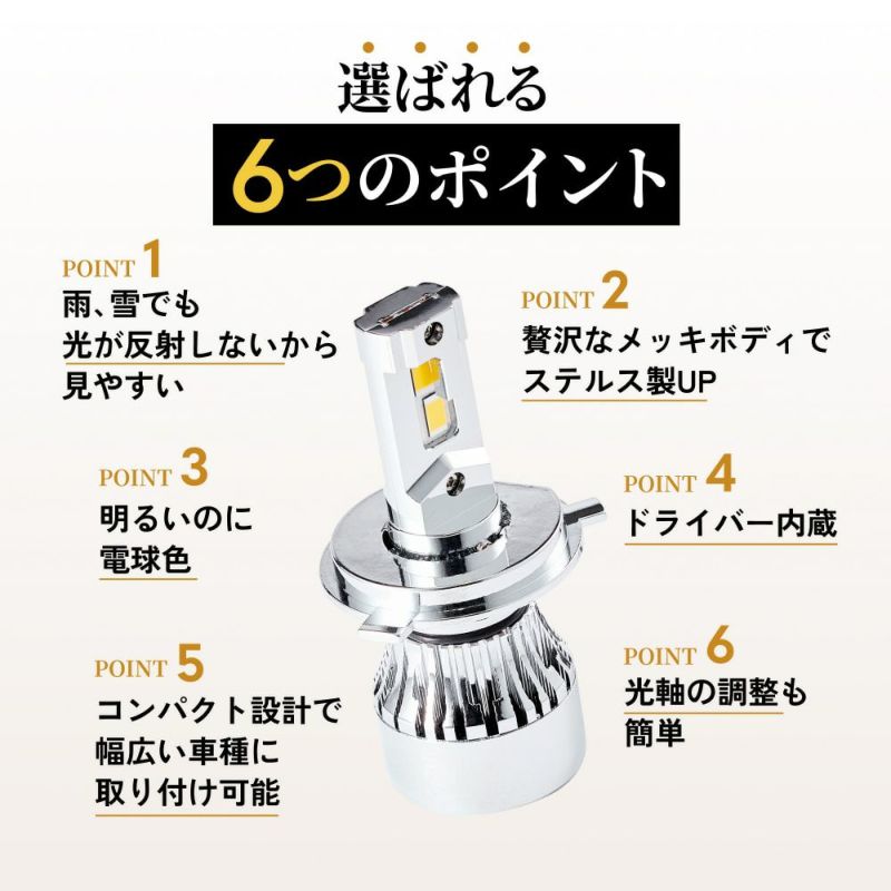 Amazon | HID屋 H4 LED ヘッドライト 爆光 ハロゲン 電球色 車検